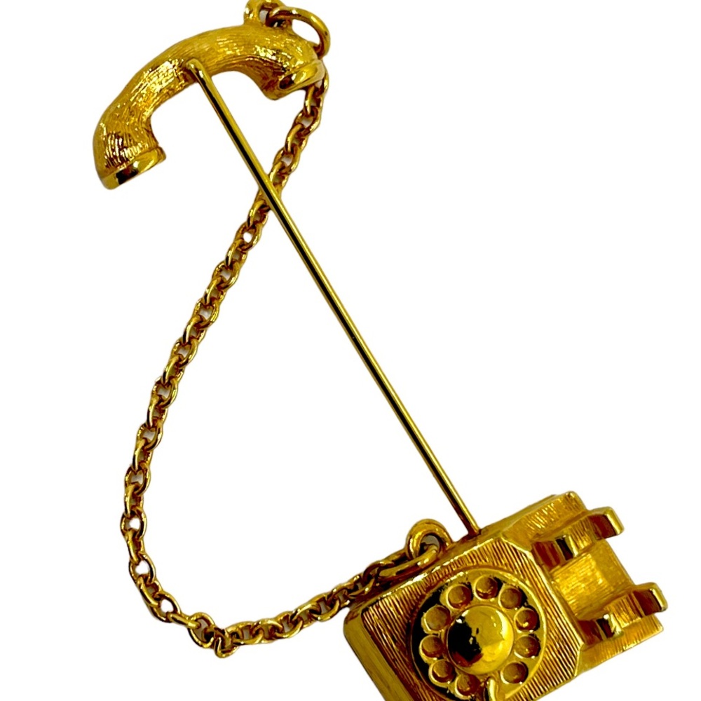 Vintage Avon Gold Plated Brass TELEPHONE Stick Pin Signed USA